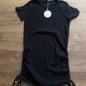 Swim suit cover up , Black Textured Short Sleeve Dress